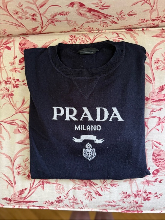 Prada Other - Prada Navy Cashmere Crewneck Sweater with White Logo